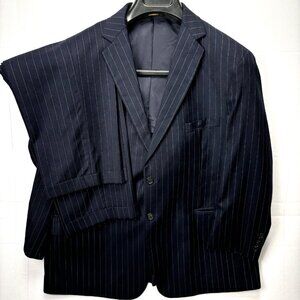 Southwick Mens Size 50 R Suit Navy Blue Wool Striped 2 Piece 40 x 28 Pants x2 Pr